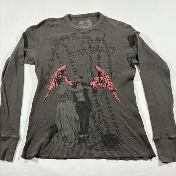 Y2K Retro Boho American Rag Women Print Thermal Shirt Top Long Sleeve Top Sz M - Picture 2 of 8